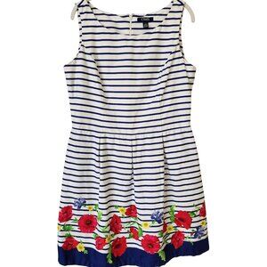 Chaps Blue & White Striped Floral Dress Poppy Sleeveless Nautical Boho Cute 12